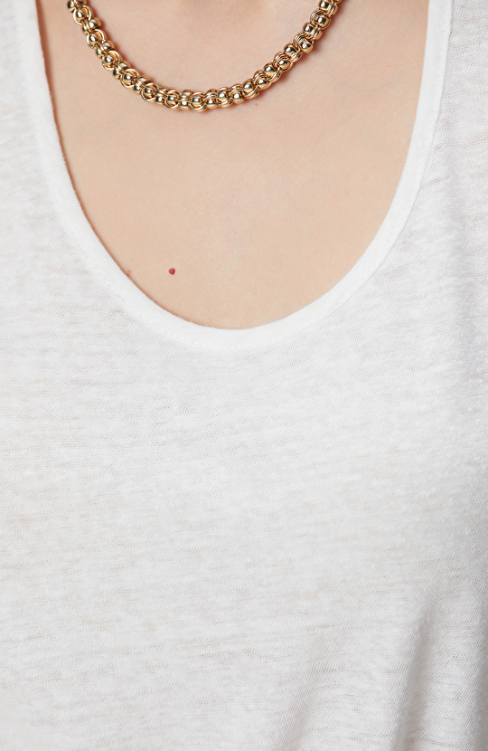 Kırık Beyaz Keten Mix T-shirt