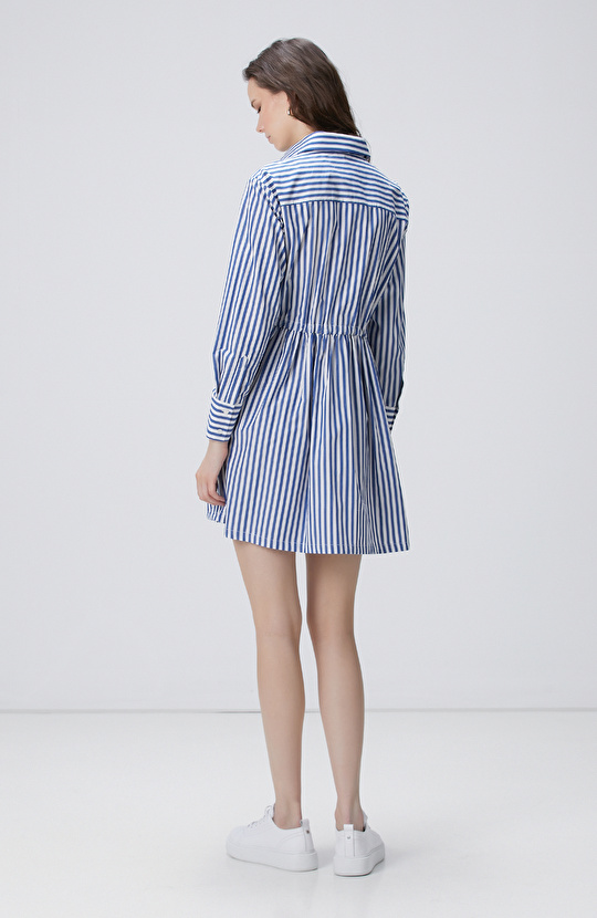 Mavi Beyaz Kısa Gömlek Elbise