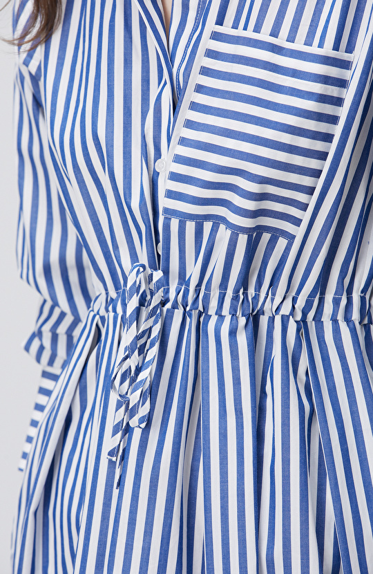 Mavi Beyaz Kısa Gömlek Elbise