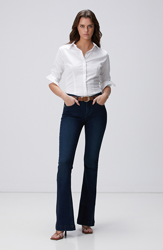 Beyaz Pamuk-Saten Basic Gömlek