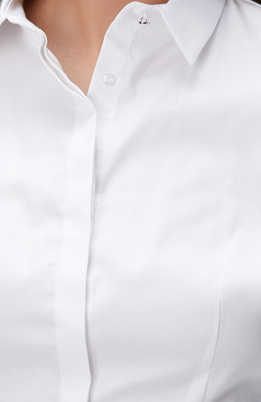 Beyaz Pamuk-Saten Basic Gömlek