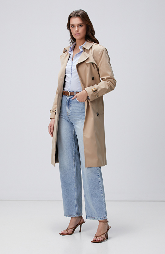 Açık Mavi Pamuk-Saten Basic Gömlek