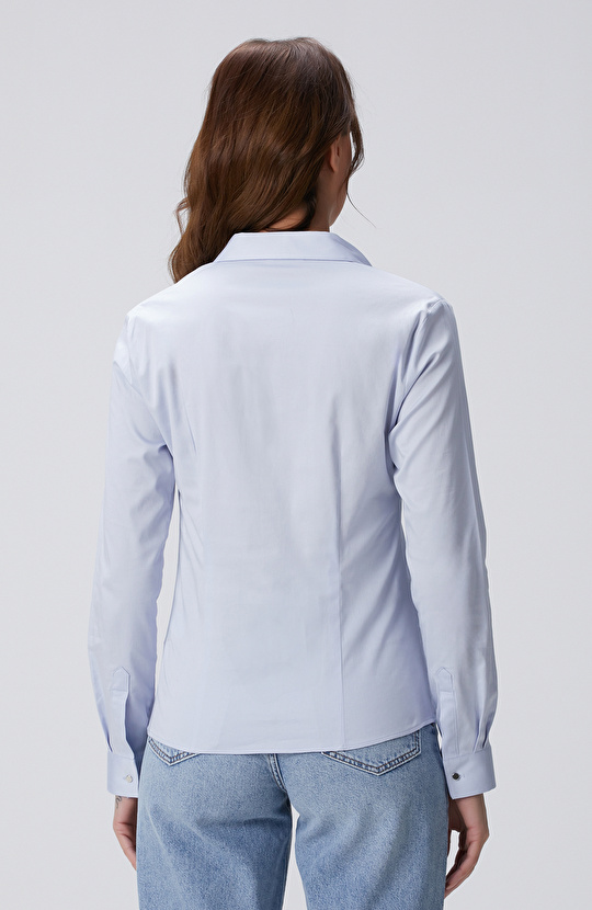 Açık Mavi Pamuk-Saten Basic Gömlek