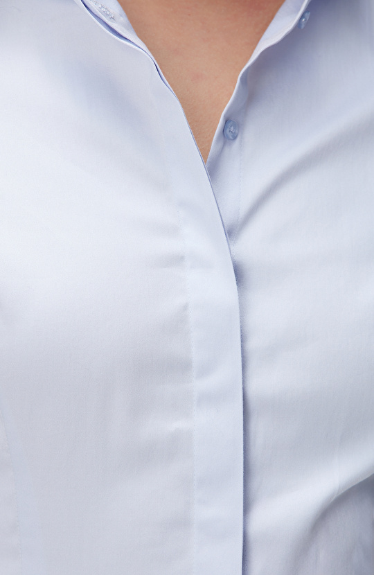 Açık Mavi Pamuk-Saten Basic Gömlek