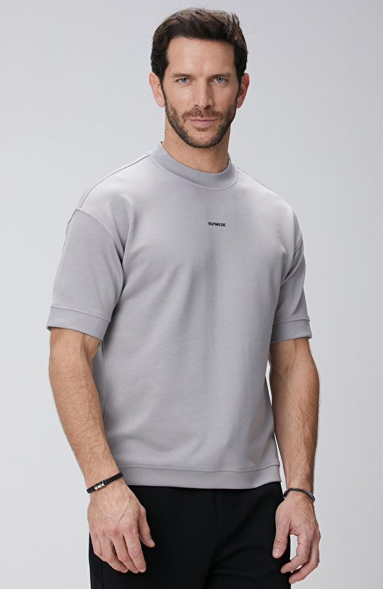 Açık Gri Baskılı Sweatshirt