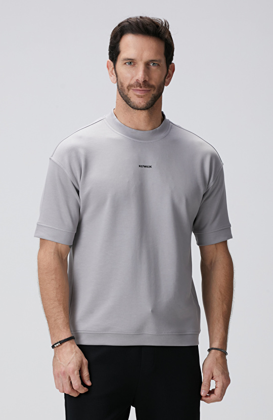 Açık Gri Baskılı Sweatshirt