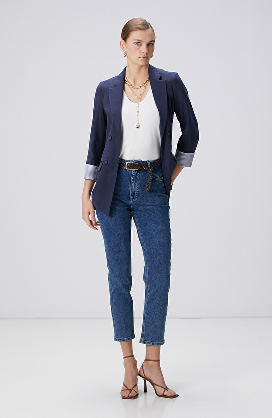 Kırık Beyaz Basic Örme Bluz