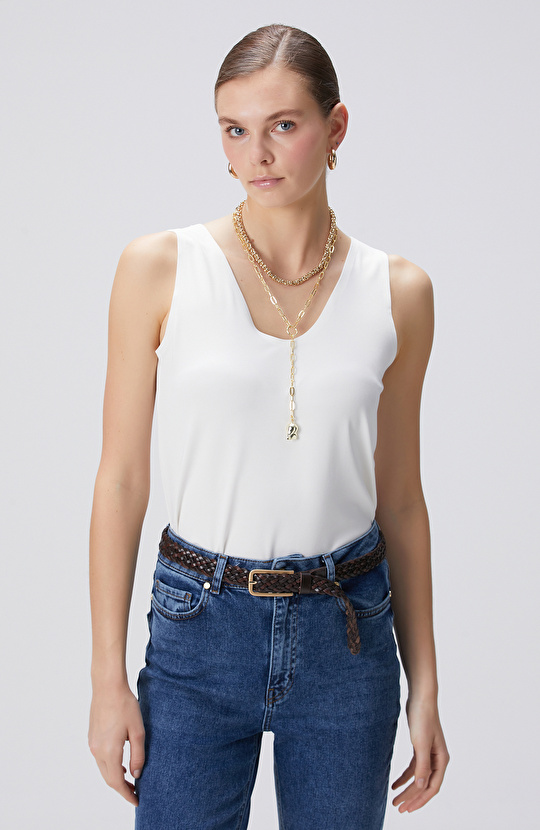 Kırık Beyaz Basic Örme Bluz