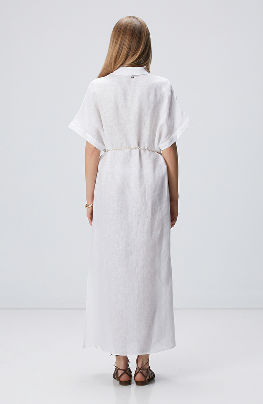 Beyaz Keten Plaj Elbisesi