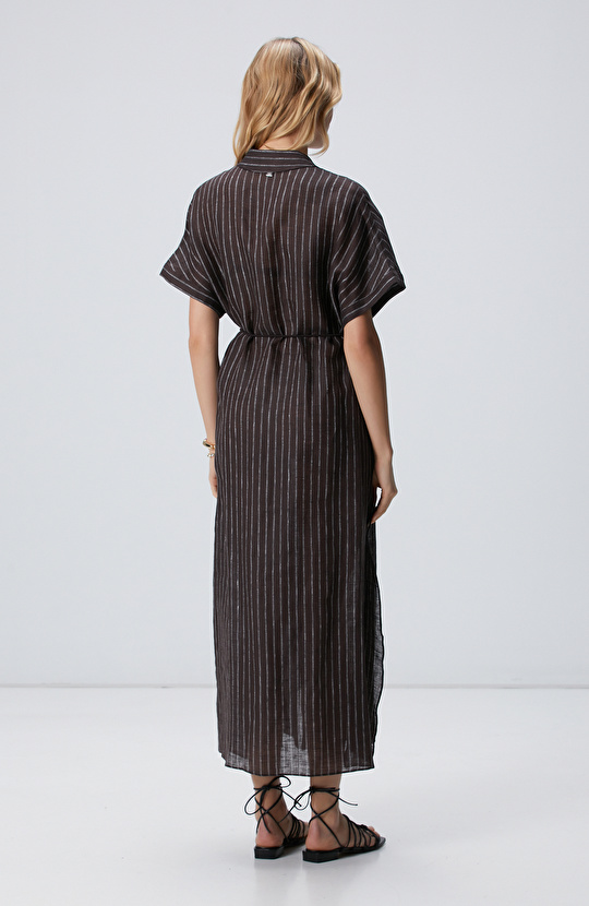 Kahverengi Çizgili Plaj Elbisesi