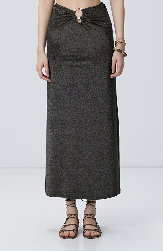 Siyah Gold Maxi Plaj Etek