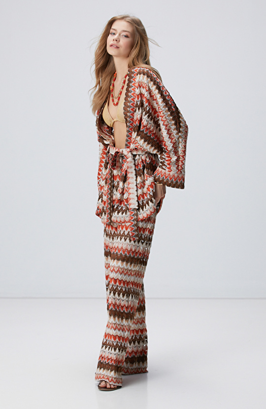 Kırık Beyaz Kahverengi Kısa Kaftan