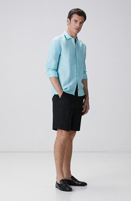 Su Yeşili Keten Gömlek