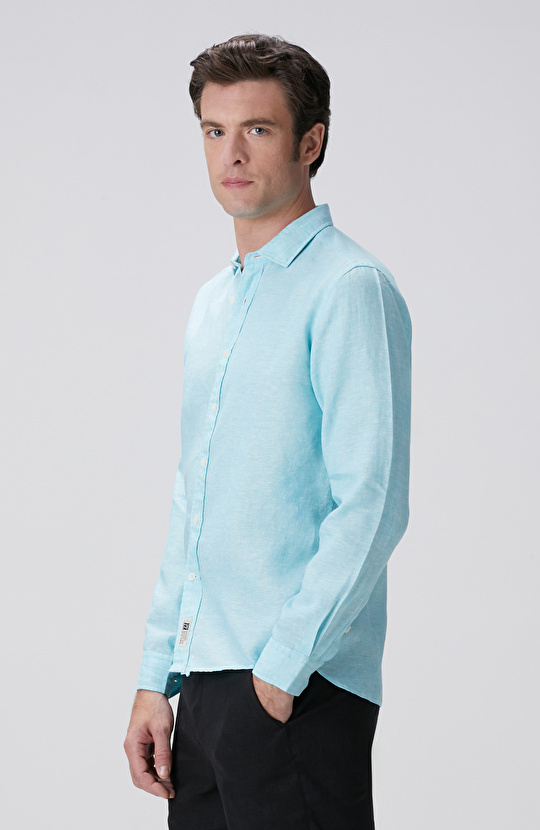 Su Yeşili Keten Gömlek