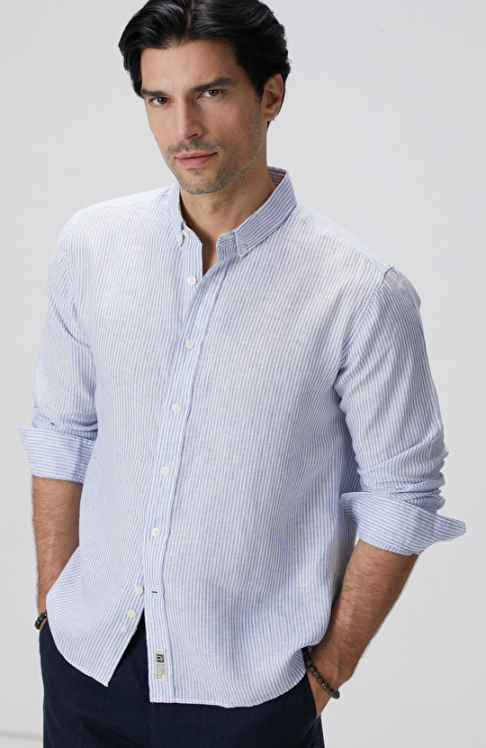 Açık Mavi Beyaz Çizgili Gömlek