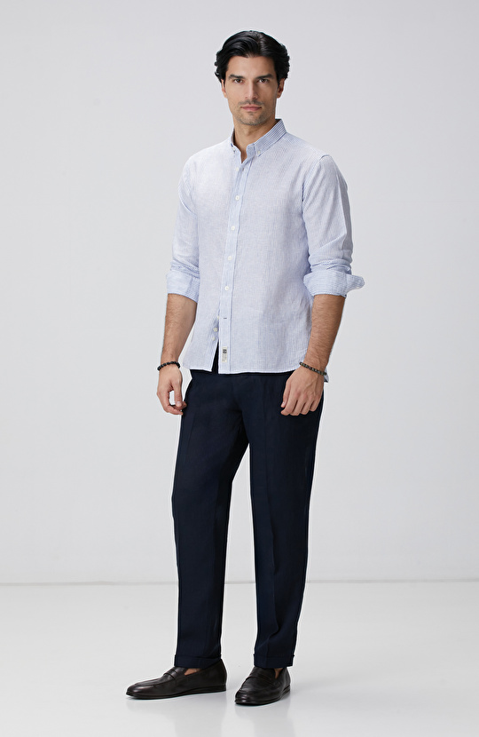 Açık Mavi Beyaz Çizgili Gömlek