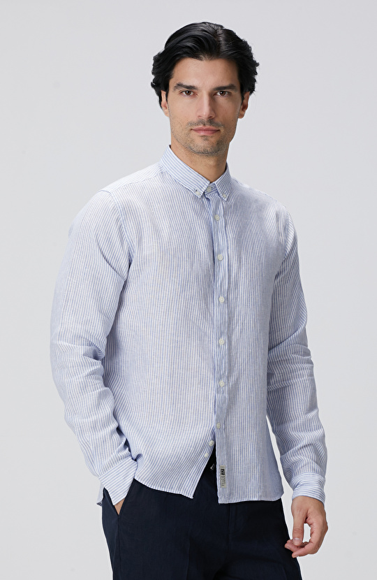 Açık Mavi Beyaz Çizgili Gömlek