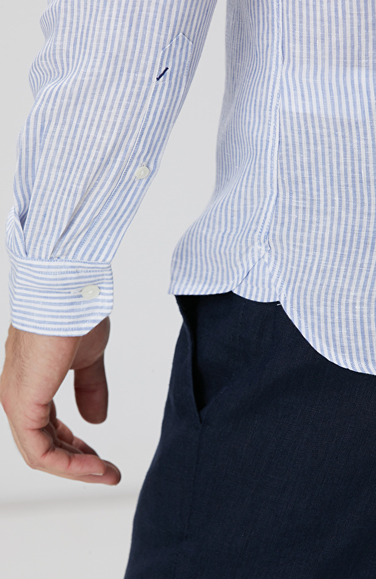 Açık Mavi Beyaz Çizgili Gömlek