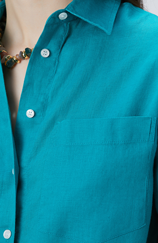 Yeşil Basic Keten Gömlek