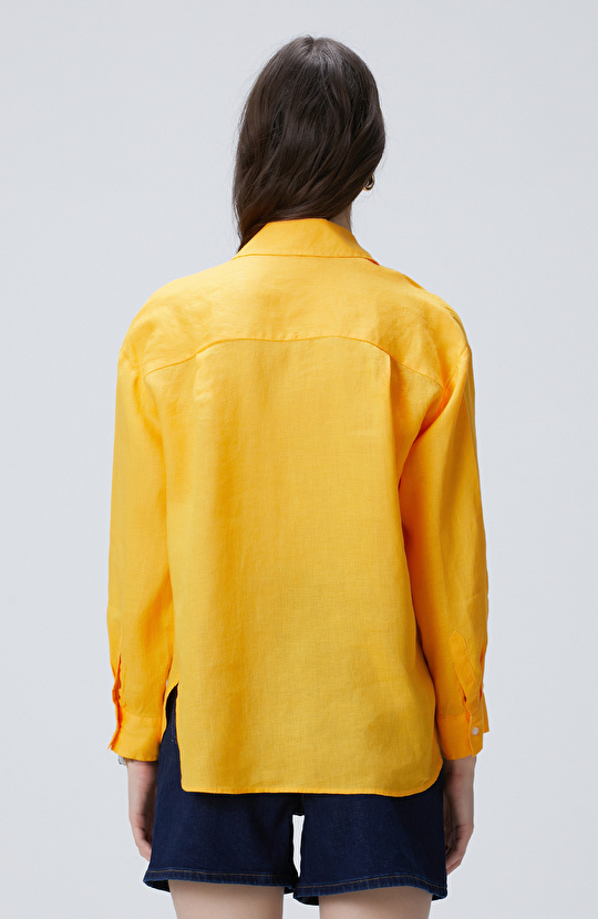 Sarı Basic Keten Gömlek