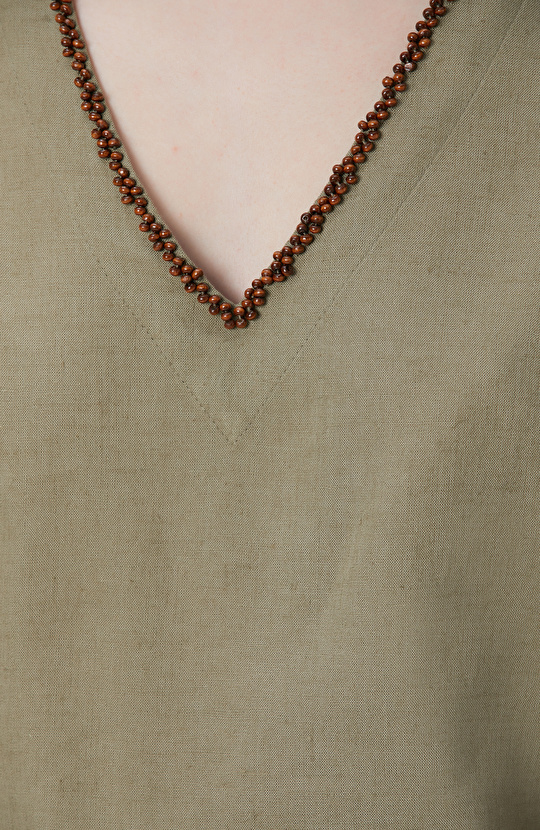 Haki Keten Karışımlı Bluz