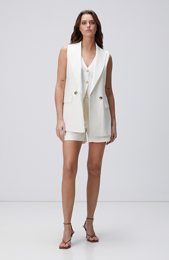 Kırık Beyaz Kruvaze Yelek