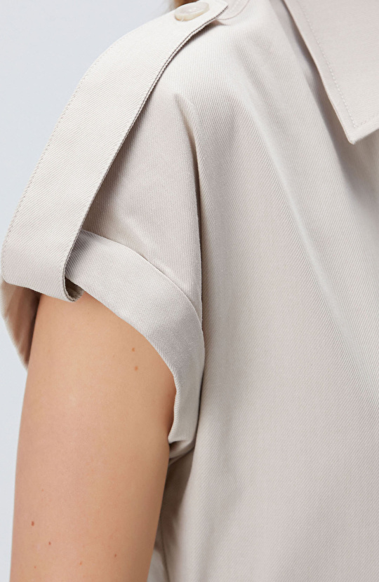 Bej Diyagonal Desenli Elbise