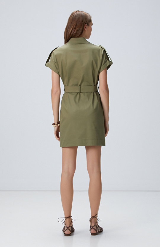 Haki Diyagonal Desenli Elbise