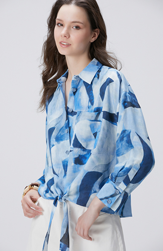 Lacivert Mavi Desenli Gömlek