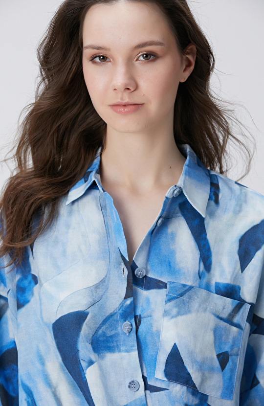 Lacivert Mavi Desenli Gömlek