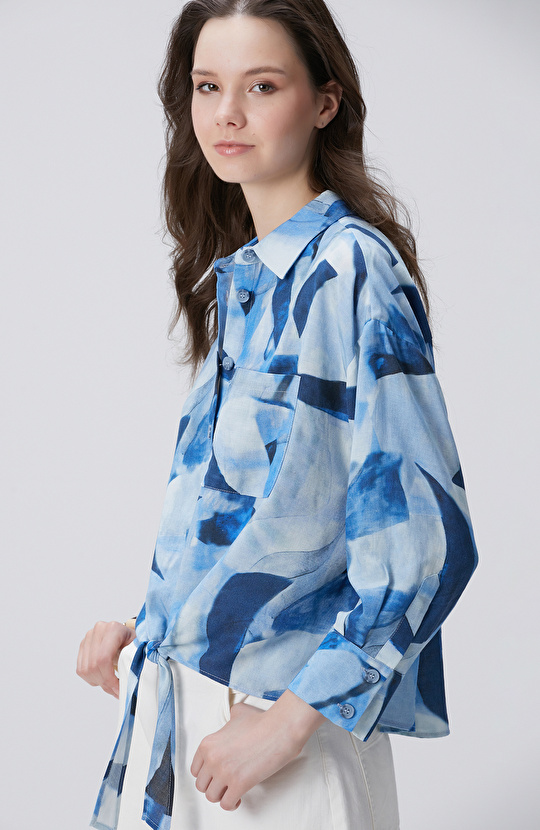 Lacivert Mavi Desenli Gömlek