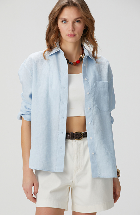 Mavi Keten Gömlek