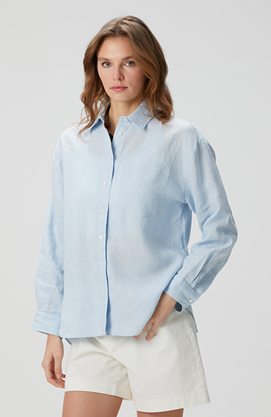 Mavi Keten Gömlek