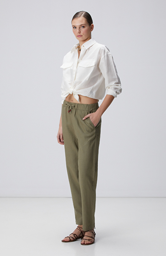 Haki Keten Mix Jogger Pantolon