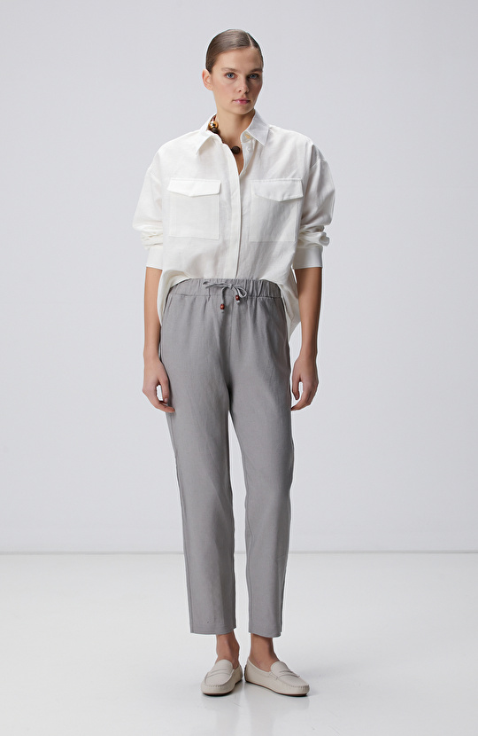 Gri Keten Mix Jogger Pantolon