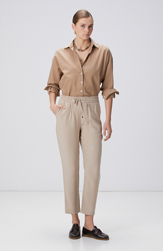 Bej Diyagonal Desenli Pantolon Bej Diyagonal Desenli Pantolon