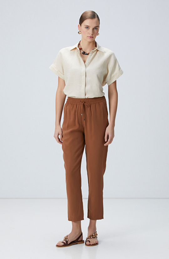 Kahverengi Diyagonal Desenli Pantolon