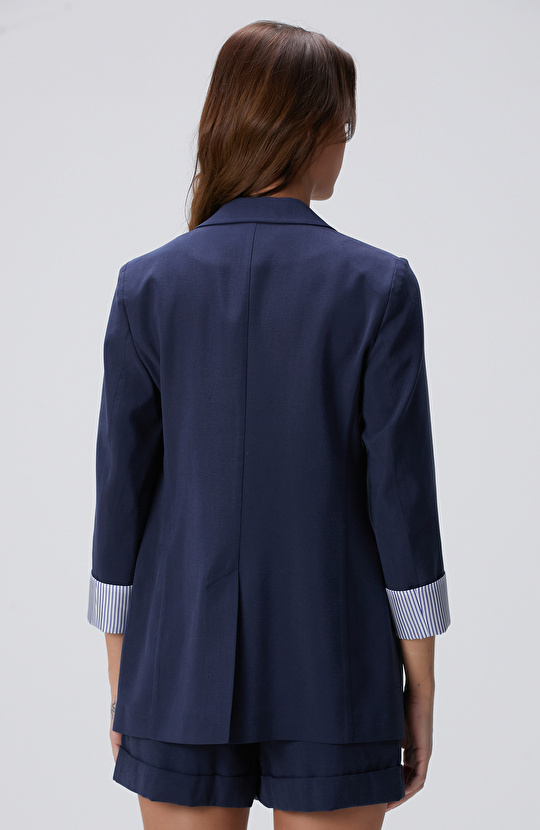 Lacivert Kol Ucu Desenli Astar Detaylı Ceket