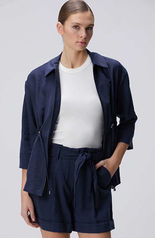 Lacivert Beli Büzgülü Ceket