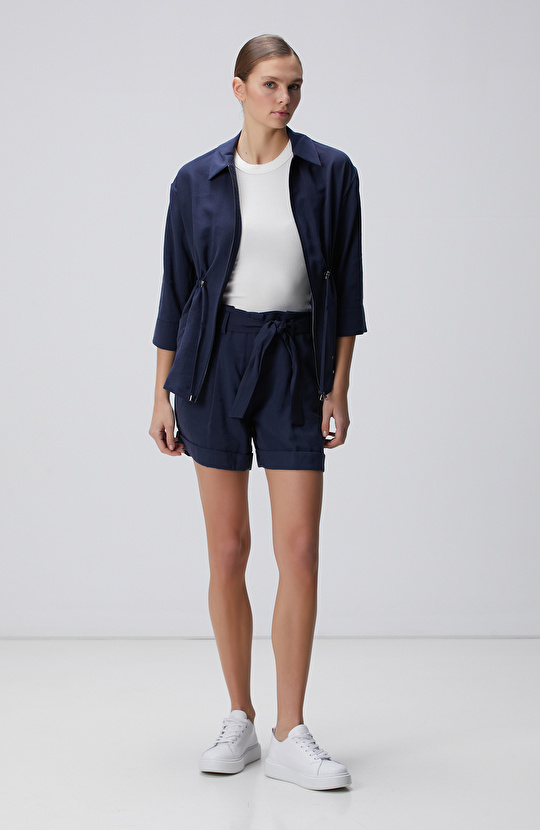 Lacivert Beli Büzgülü Ceket