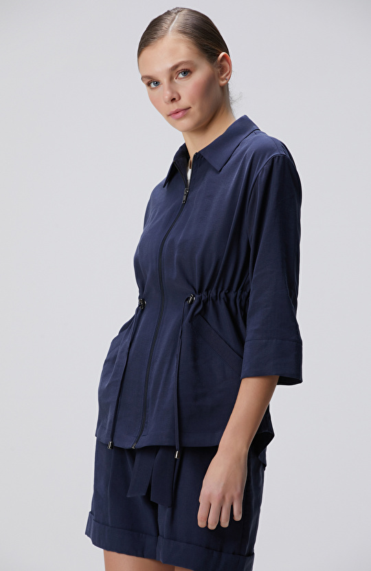 Lacivert Beli Büzgülü Ceket