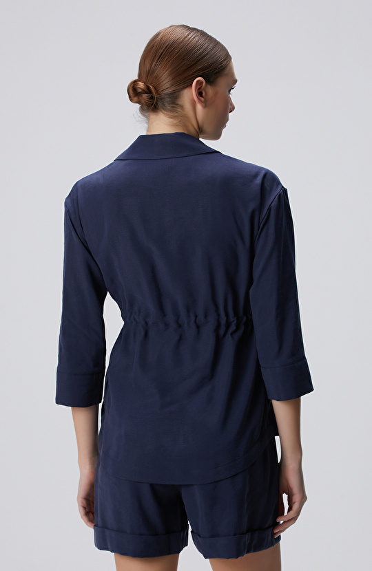 Lacivert Beli Büzgülü Ceket