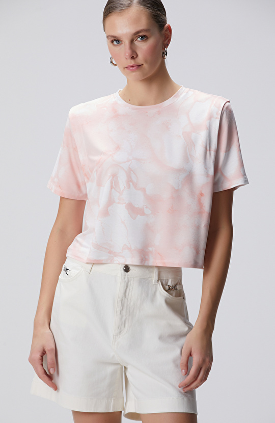 N-Tech Pembe Batik Desenli T-shirt