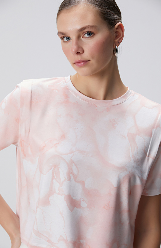 N-Tech Pembe Batik Desenli T-shirt