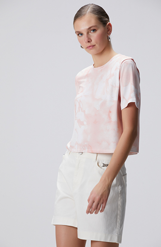 N-Tech Pembe Batik Desenli T-shirt