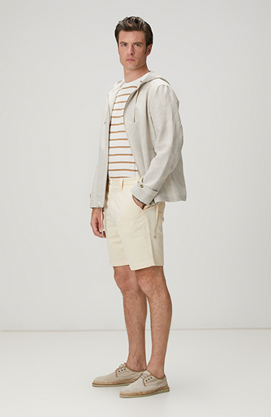 Kırık Beyaz Keten Karışımlı T-shirt