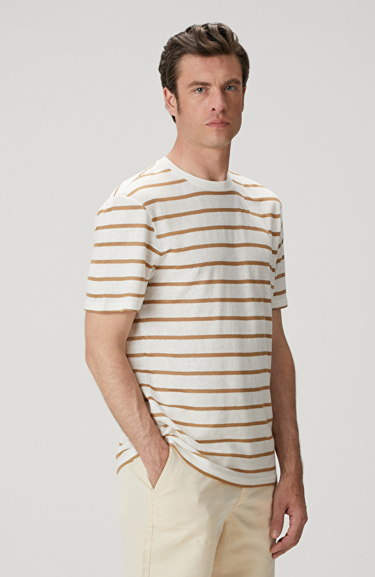 Kırık Beyaz Keten Karışımlı T-shirt