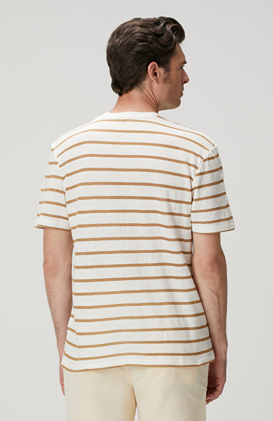 Kırık Beyaz Keten Karışımlı T-shirt
