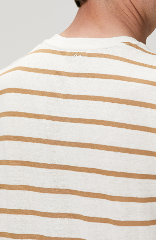 Kırık Beyaz Keten Karışımlı T-shirt