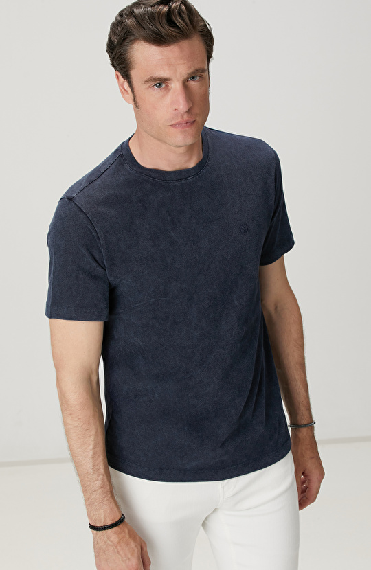 Lacivert Yıkamalı T-shirt